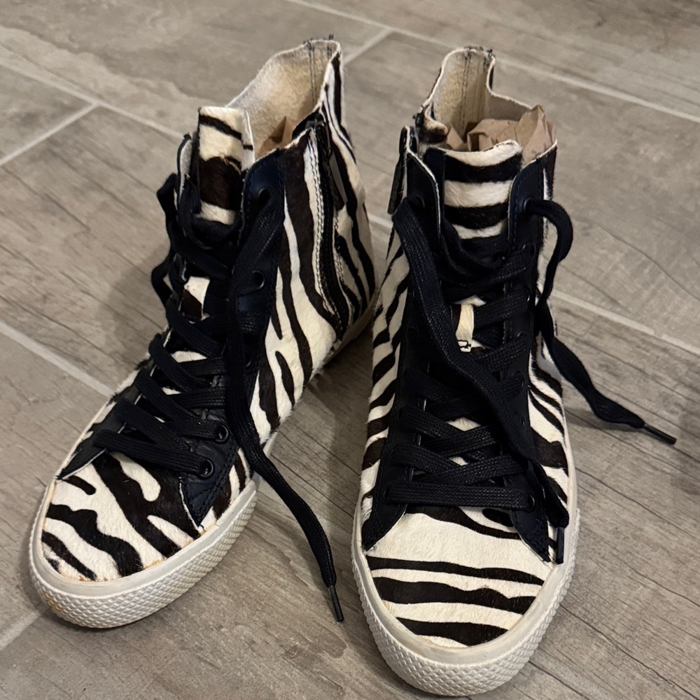Zebra Print High-Top Sneakers